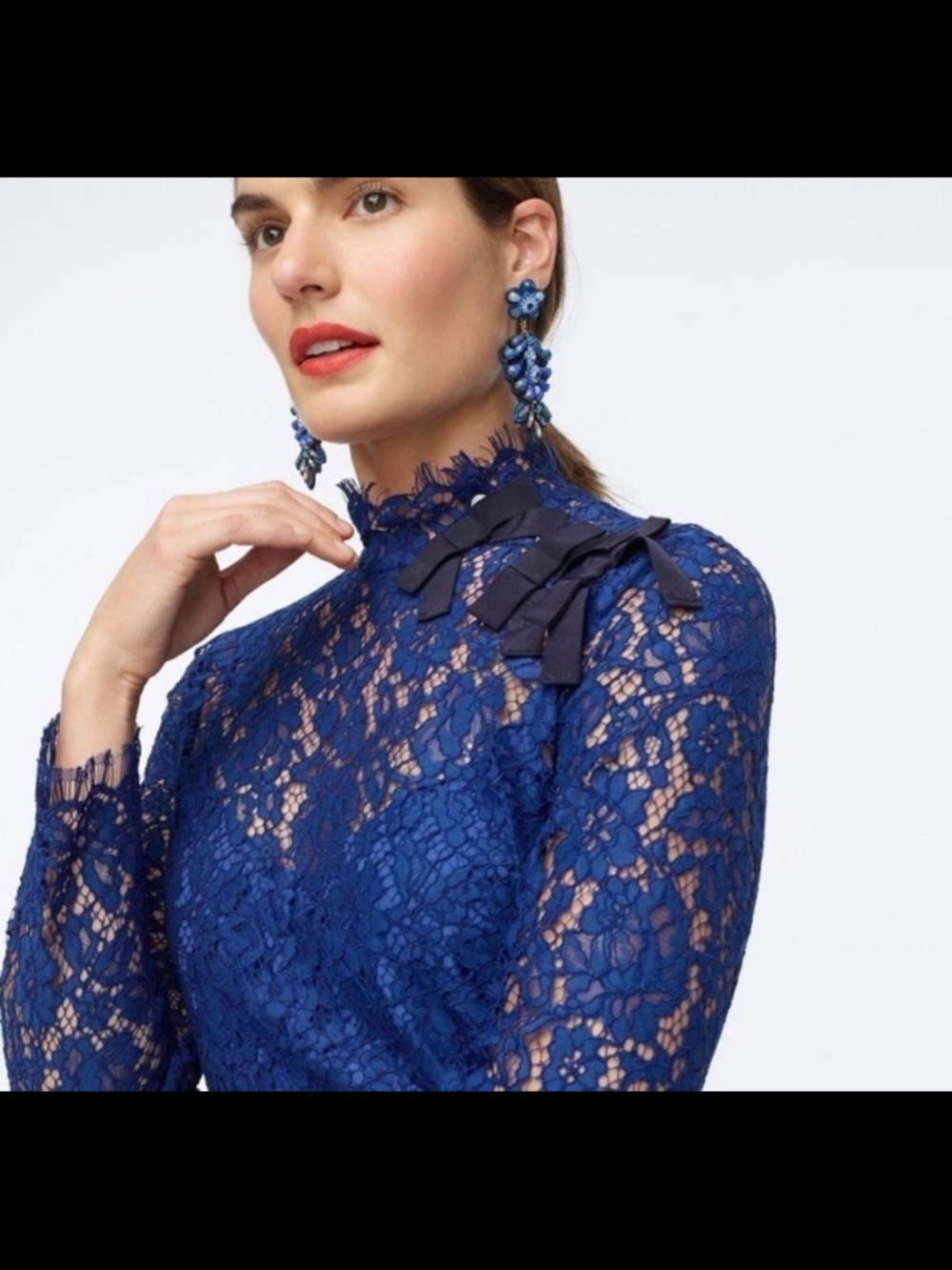 J. Crew Lace Mock Neck Floral Blouse